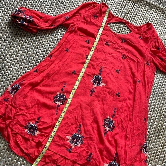 Free People Women’s Oxford Embroidered Mini Dress Red Combo Size Small - Picture 14 of 16